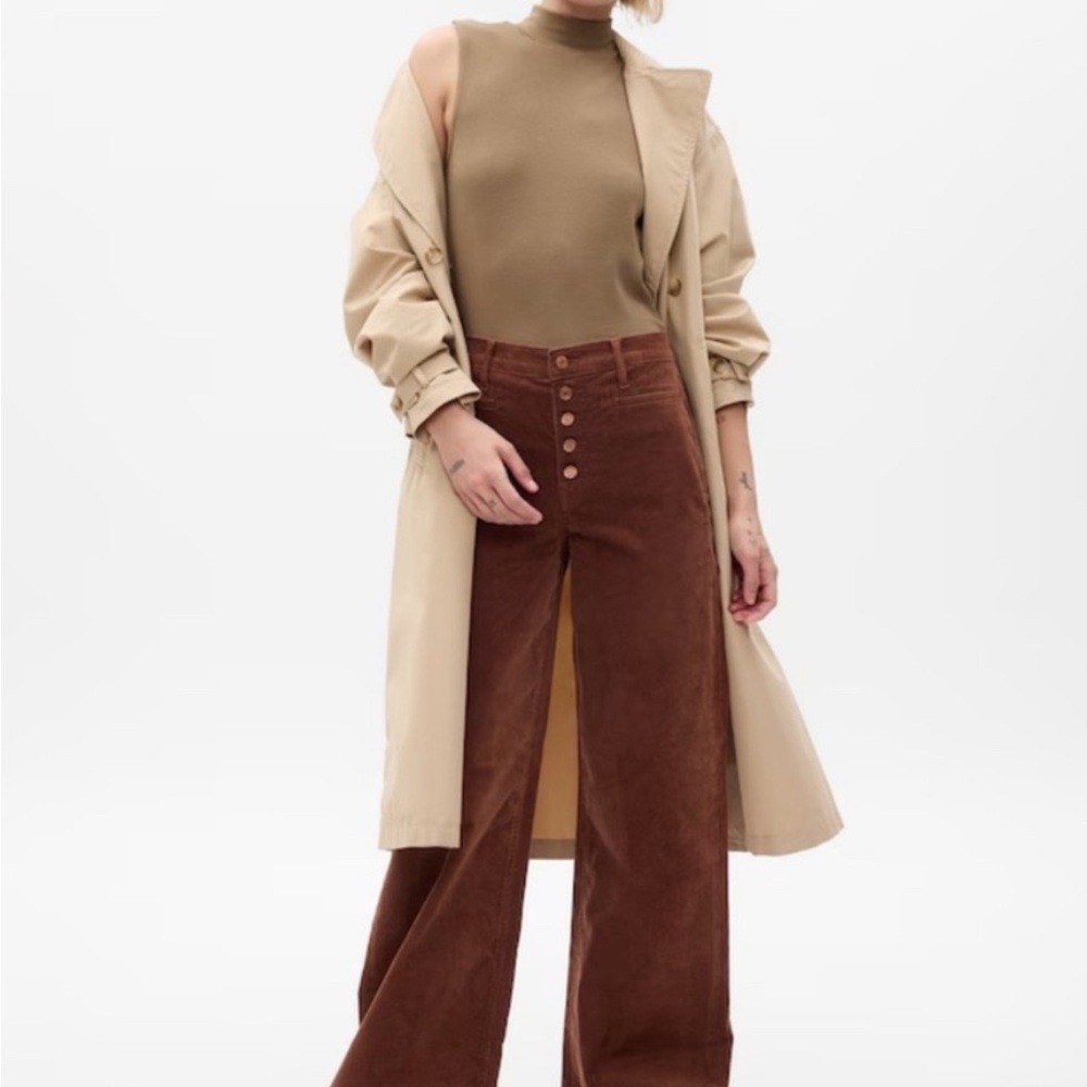 Brown Corduroy High-Waisted Pants